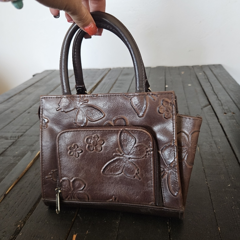 Vintage Brown Embossed Butterfly Handbag Mini Small Boho Indie Y2K 90s